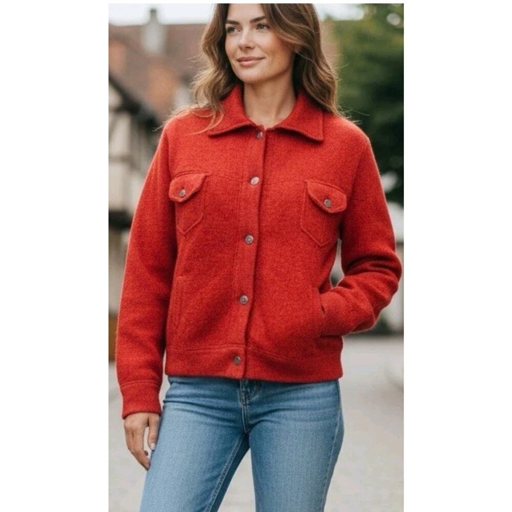 Vintage J Crew Sweater Cardigan Womens M Red 100% Wool 90s Gold Button pockets